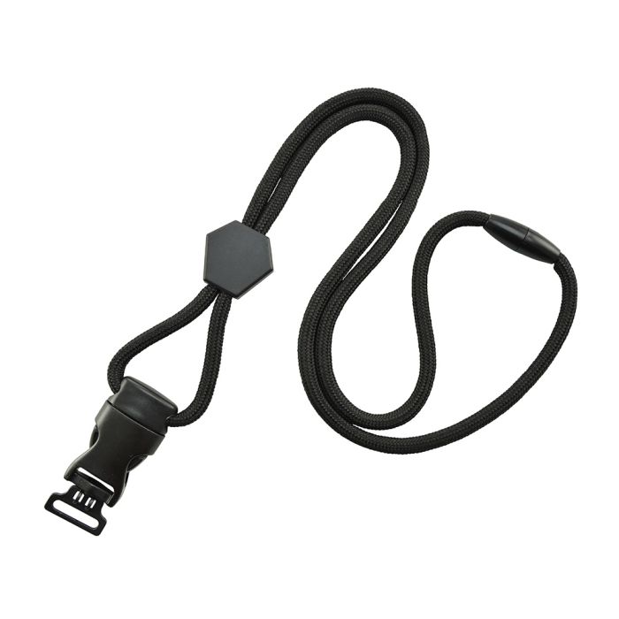 1/4'' Black Round Breakaway Lanyard w/ Diamond Slider & Detachable Combo Loop  