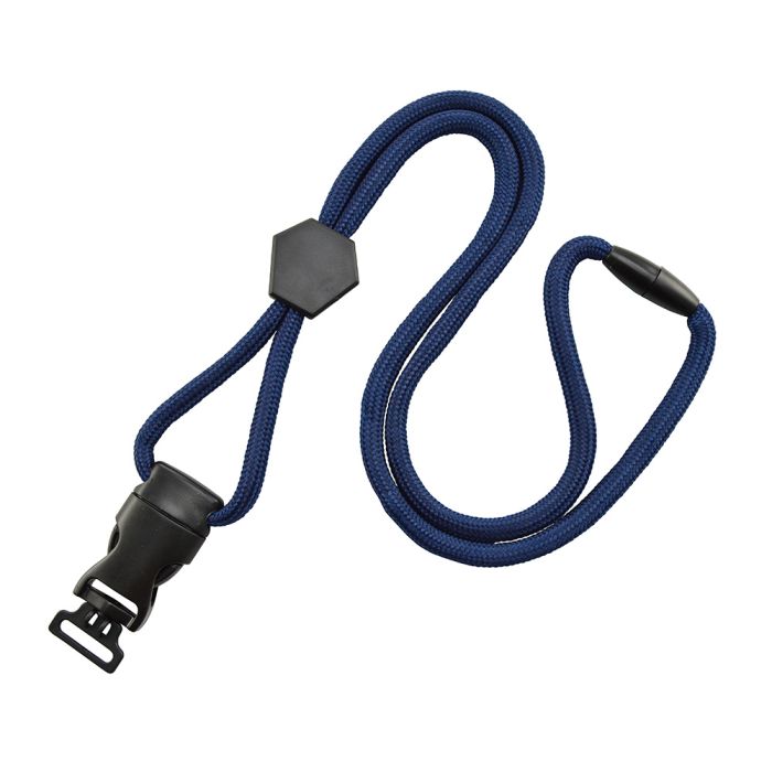 1/4'' Navy Blue Round Breakaway Lanyard w/ Diamond Slider & Detachable Combo Loop  