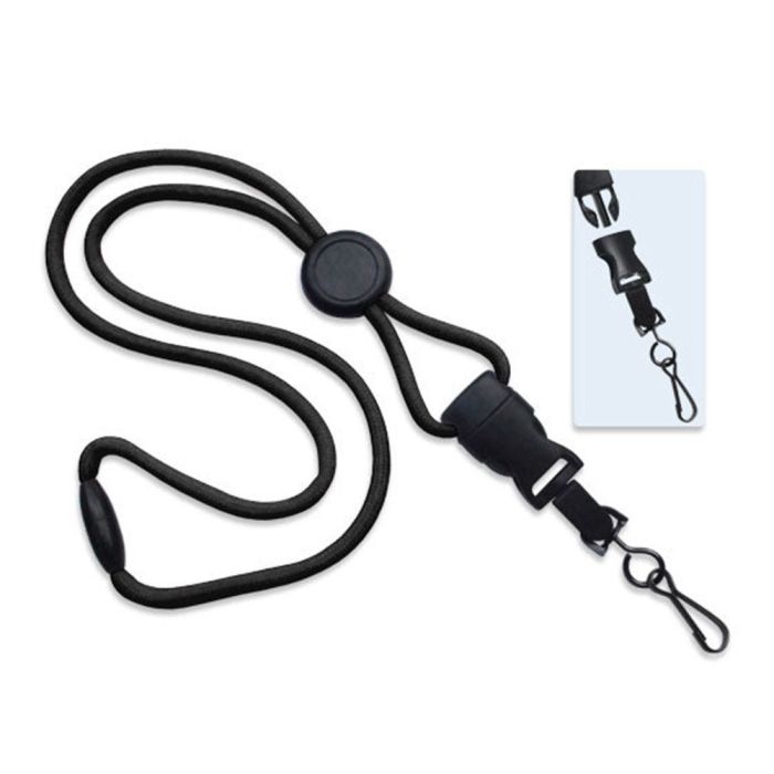 1/4'' Black Round Breakaway Lanyard w/ Round Slider & Detachable Black Oxide Swivel Hook