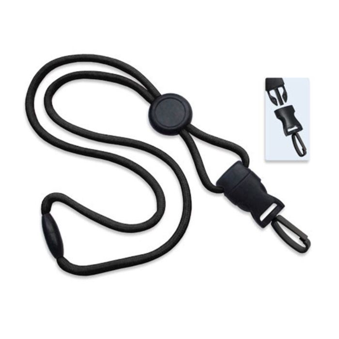 1/4'' Black Round Breakaway Lanyard w/ Round Slider & Detachable Plastic Swivel Hook 