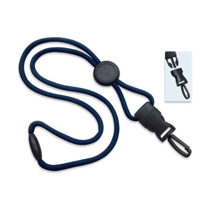 1/4'' Navy Blue Round Breakaway Lanyard w/ Round Slider & Detachable Plastic Swivel Hook  