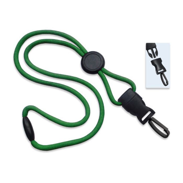 1/4'' Green Round Breakaway Lanyard w/ Round Slider & Detachable Plastic Swivel Hook  