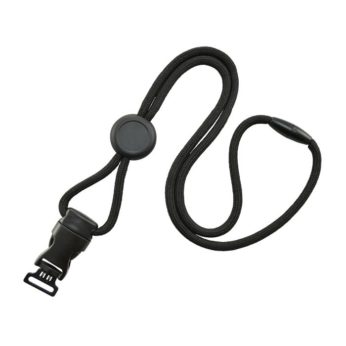 1/4'' Black Round Breakaway Lanyard w/ Round Slider & Detachable Combo Loop  