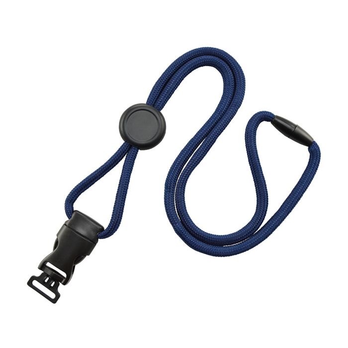 1/4'' Navy Blue Round Breakaway Lanyard w/ Round Slider & Detachable Combo Loop  