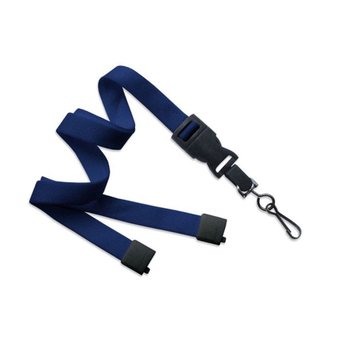 5/8'' Navy Blue OptiWeave Lanyard with Safety Breakaway & Detachable Swivel Hook