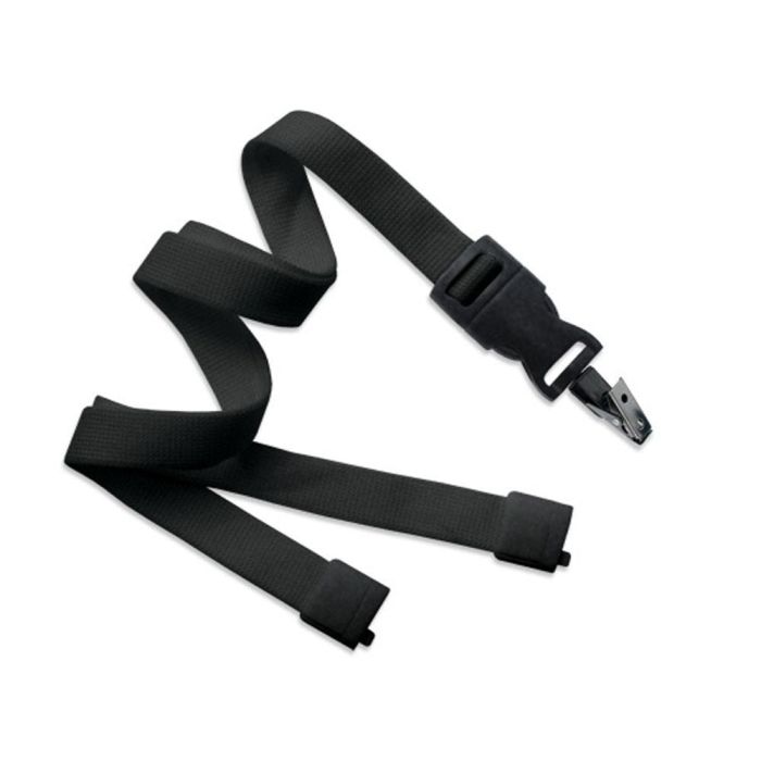 5/8'' Black OptiWeave Lanyard with Safety Breakaway & Detachable Bulldog Clip 