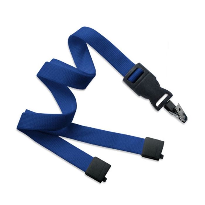5/8'' Royal Blue OptiWeave Lanyard with Safety Breakaway & Detachable Bulldog Clip 