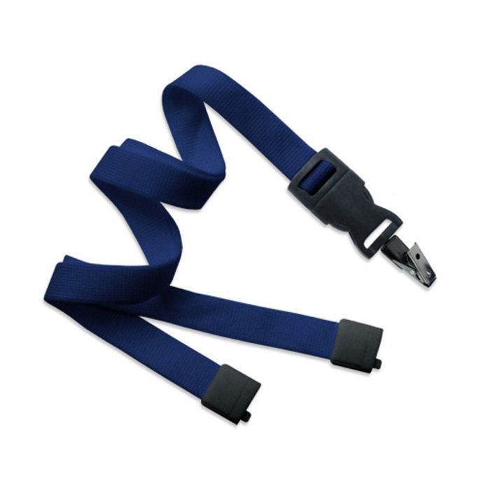 5/8'' Navy Blue OptiWeave Lanyard with Safety Breakaway & Detachable Bulldog Clip 