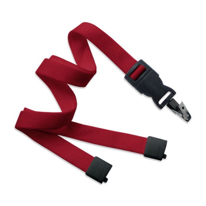 5/8'' Red OptiWeave Lanyard with Safety Breakaway & Detachable Bulldog Clip 