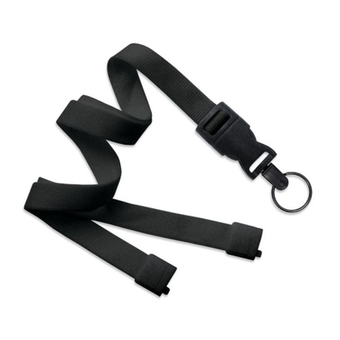5/8'' Black OptiWeave Lanyard with Safety Breakaway & Detachable Split Ring 