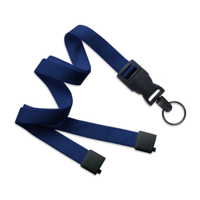 5/8'' Navy Blue OptiWeave Lanyard with Safety Breakaway & Detachable Split Ring 