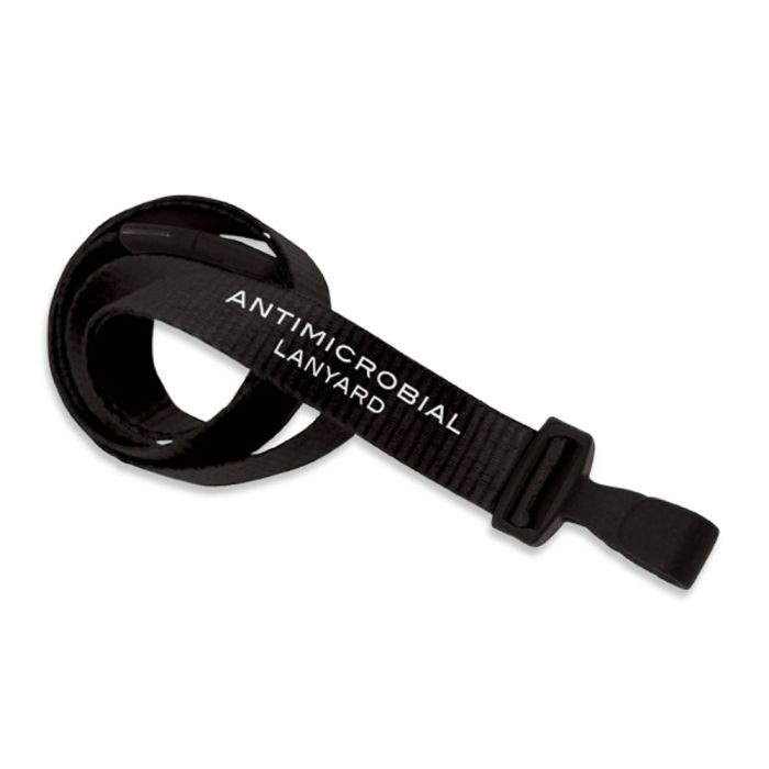 5/8'' Black Antimicrobial Lanyard with Safety Breakaway & Wide Plastic No-twist Hook 