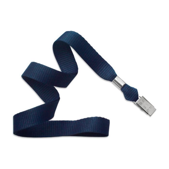 5/8'' Navy Blue MicroWeave Non-Breakaway Lanyard w/ Bulldog Clip 