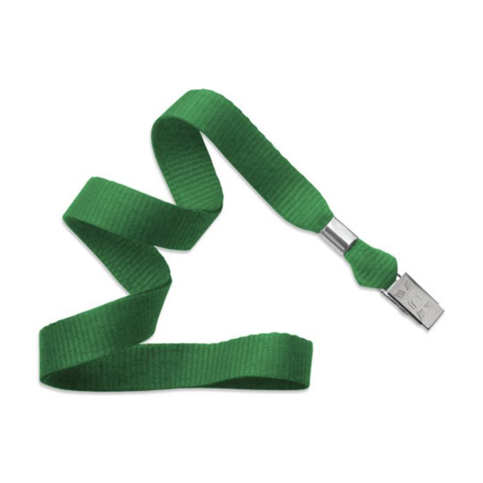 5/8'' Green MicroWeave Non-Breakaway Lanyard w/ Bulldog Clip 
