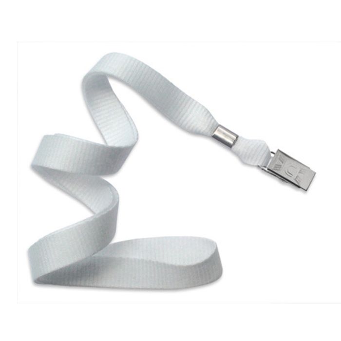 5/8'' White MicroWeave Non-Breakaway Lanyard w/ Bulldog Clip 