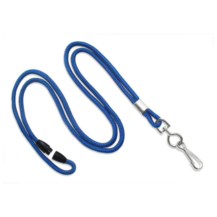 1/8'' Royal Blue Round Braid Lanyard with Safety Breakaway & Swivel Hook 