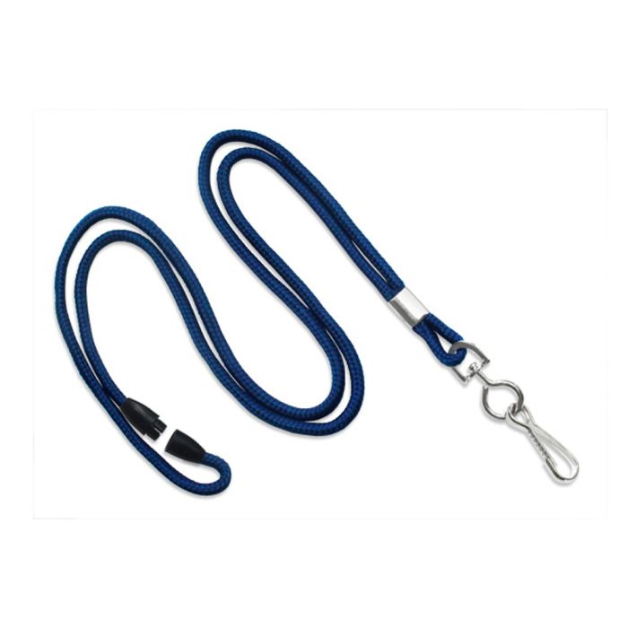1/8'' Navy Blue Round Braid Lanyard with Safety Breakaway & Swivel Hook 