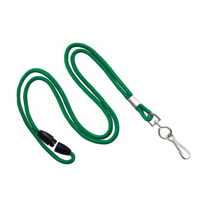 1/8'' Green Round Braid Lanyard with Safety Breakaway & Swivel Hook 