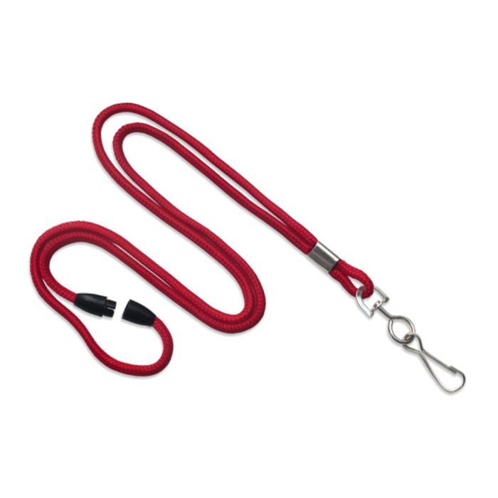 1/8'' Red Round Braid Lanyard with Safety Breakaway & Swivel Hook 