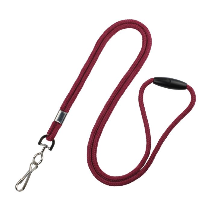 1/8'' Maroon Round Braid Lanyard with Safety Breakaway & Swivel Hook 
