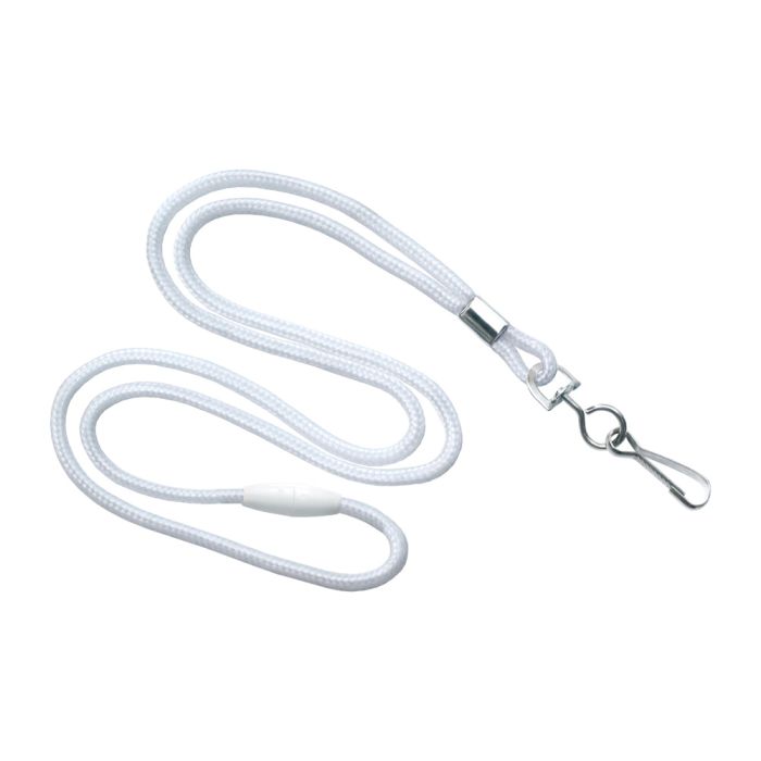 1/8'' White Round Braid Lanyard with Safety Breakaway & Swivel Hook 