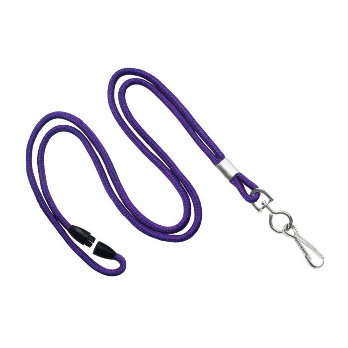 1/8'' Purple Round Braid Lanyard with Safety Breakaway & Swivel Hook 