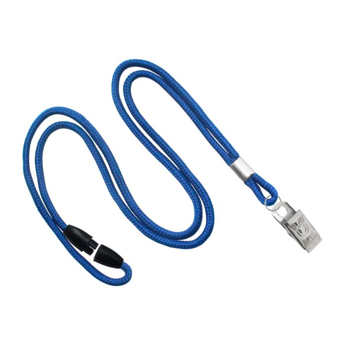 1/8'' Royal Blue Round Braid Lanyard with Safety Breakaway & Bulldog Clip 