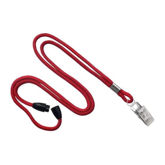 1/8'' Red Round Braid Lanyard with Safety Breakaway & Bulldog Clip 