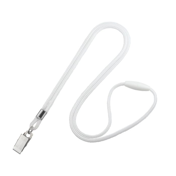 1/8'' White Round Braid Lanyard with Safety Breakaway & Bulldog Clip 
