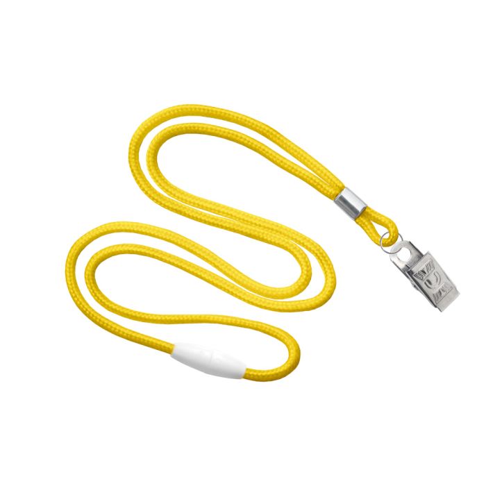 1/8'' Yellow Round Braid Lanyard with Safety Breakaway & Bulldog Clip 