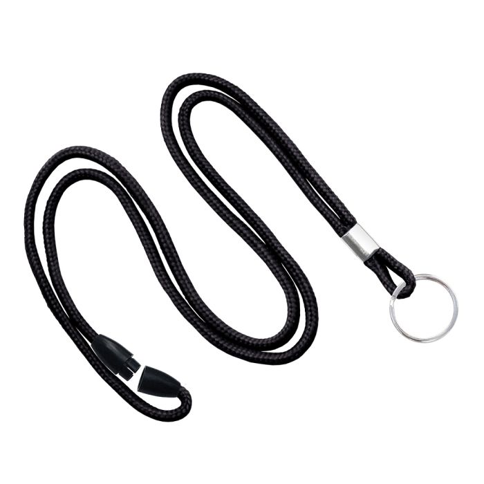 1/8'' Black Round Braid Lanyard with Safety Breakaway & Split Ring 