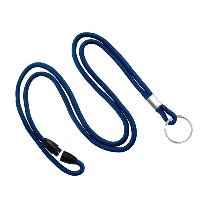 1/8'' Navy Blue Round Braid Lanyard with Safety Breakaway & Split Ring 