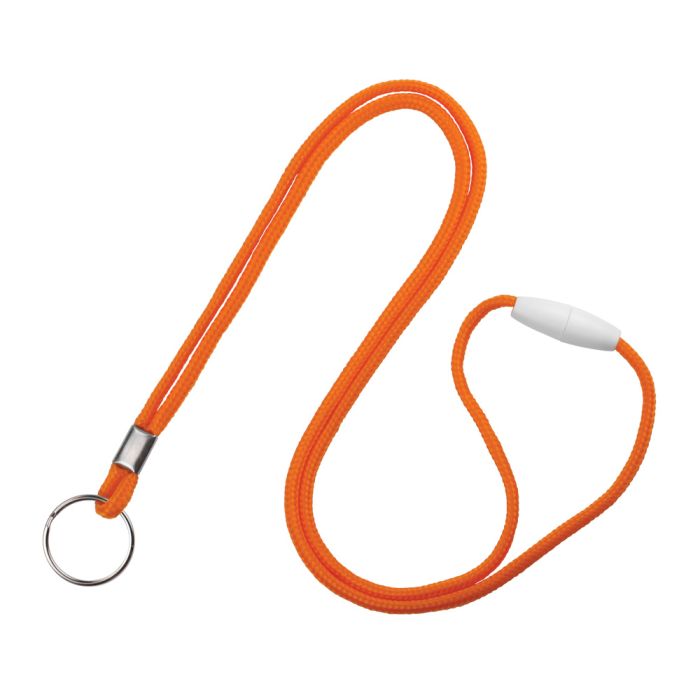 1/8'' Orange Round Braid Lanyard with Safety Breakaway & Split Ring 