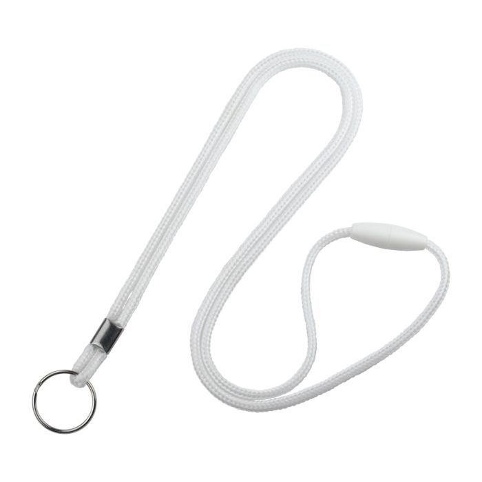 1/8'' White Round Braid Lanyard with Safety Breakaway & Split Ring 