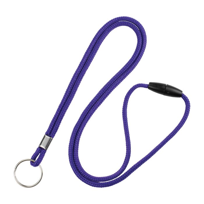 1/8'' Purple Round Braid Lanyard with Safety Breakaway & Split Ring 