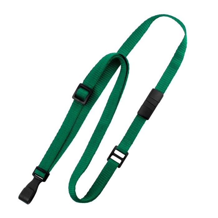 3/8'' Green Adjustable MicroWeave Lanyard w/ Safety Breakaway & No-twist Hook 