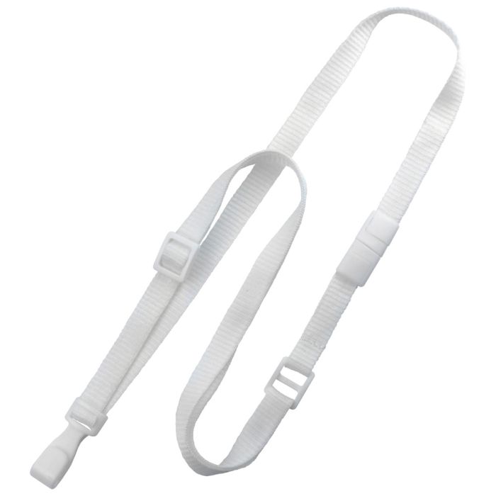 3/8'' White Adjustable MicroWeave Lanyard w/ Safety Breakaway & No-twist Hook 