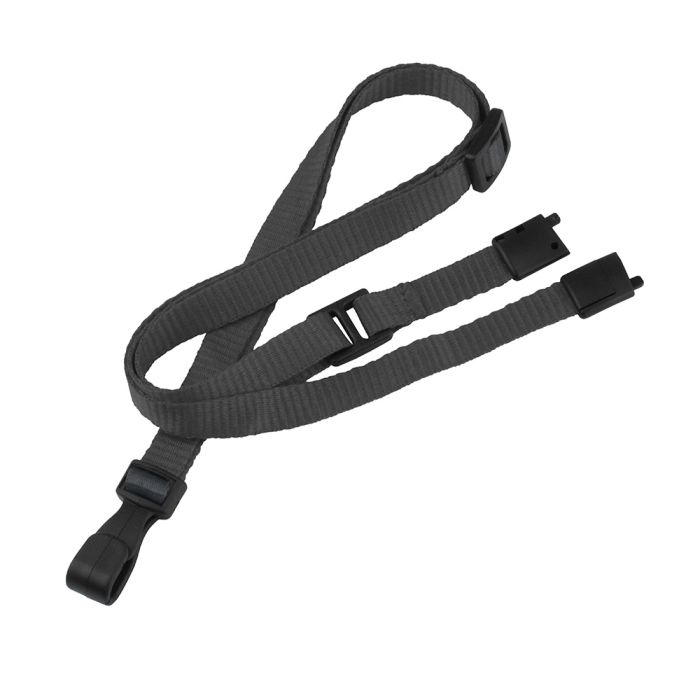 3/8'' Black Adjustable MicroWeave Lanyard w/ Safety Breakaway & No-twist Hook