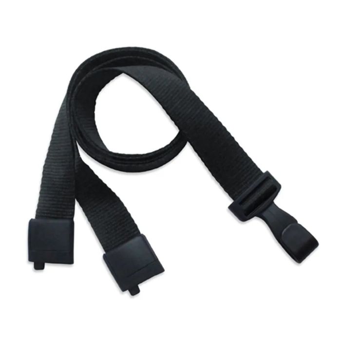 5/8'' Black Earth-Friendly PET Lanyard with Safety Breakaway & Wide No-Twist Hook 