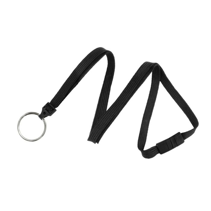3/8'' Black Flat Braid Lanyard with Black Safety Breakaway & Split Ring 