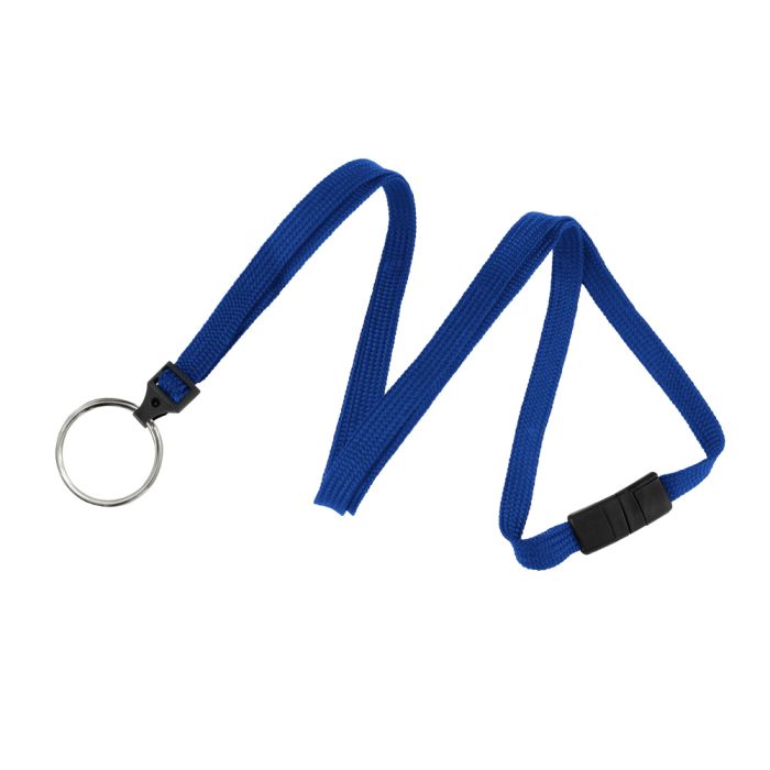 3/8'' Royal Blue Flat Braid Lanyard with Black Safety Breakaway & Split Ring 