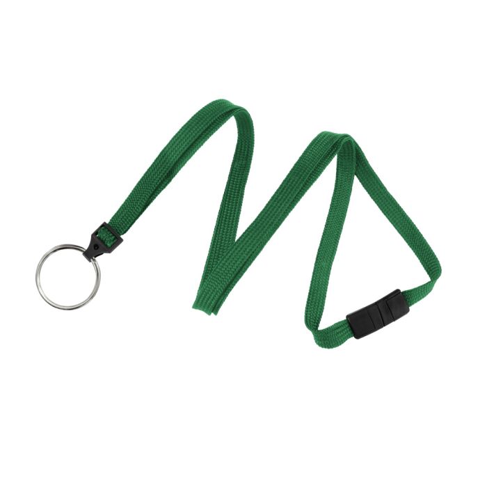 3/8'' Green Flat Braid Lanyard with Black Safety Breakaway & Split Ring 