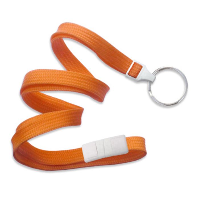 3/8'' Orange Flat Braid Lanyard with Safety Breakaway & Split Ring - 100 per pack