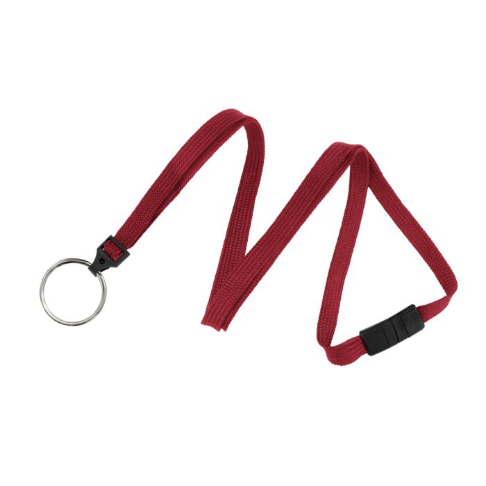 3/8'' Red Flat Braid Lanyard with Black Safety Breakaway & Split Ring 