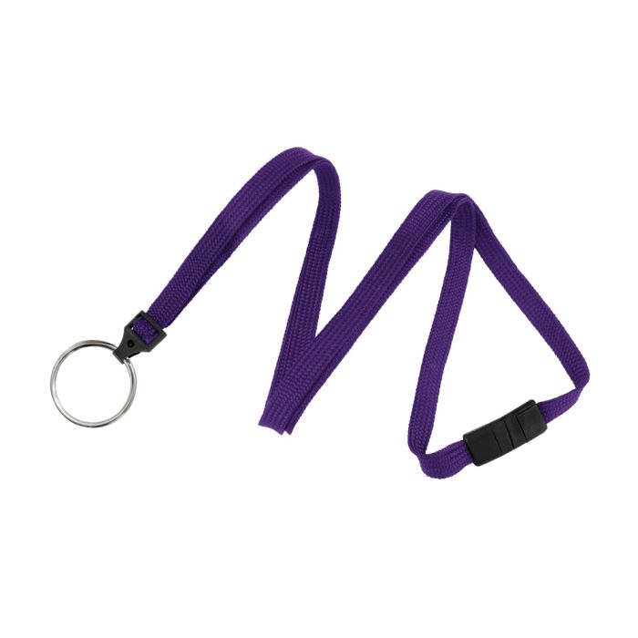 3/8'' Purple Flat Braid Lanyard with Black Safety Breakaway & Split Ring 