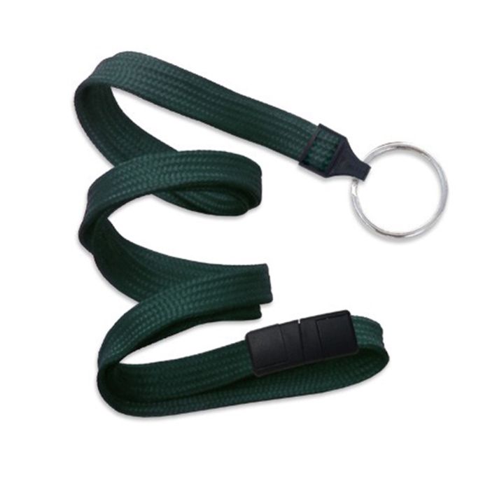 3/8'' Forest Green Flat Braid Lanyard with Black Safety Breakaway & Split Ring 