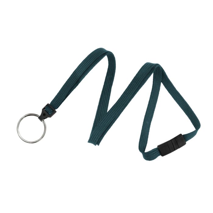 3/8'' Teal Flat Braid Lanyard with Black Safety Breakaway & Split Ring 