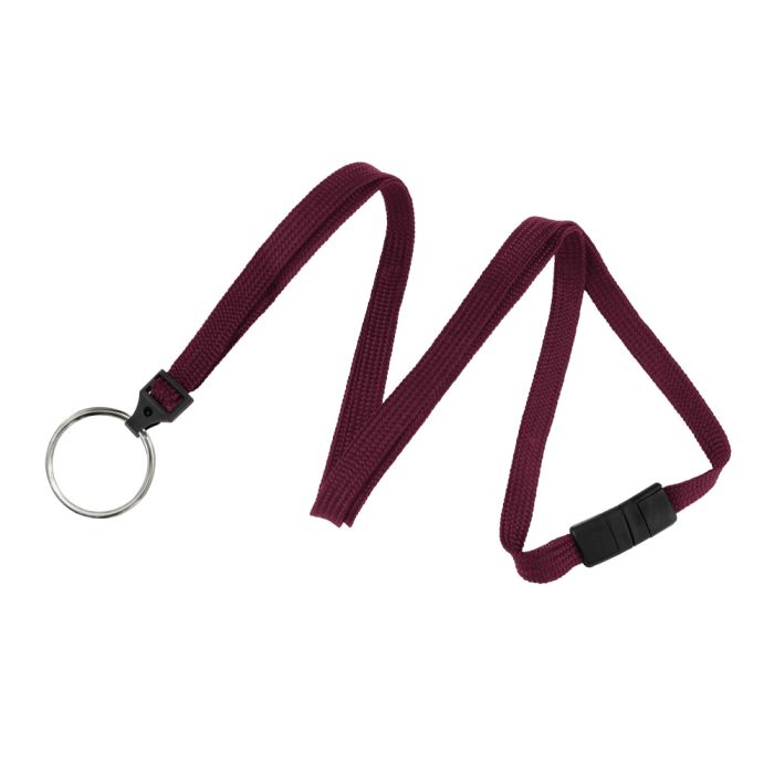 3/8'' Maroon Flat Braid Lanyard with Black Safety Breakaway & Split Ring 