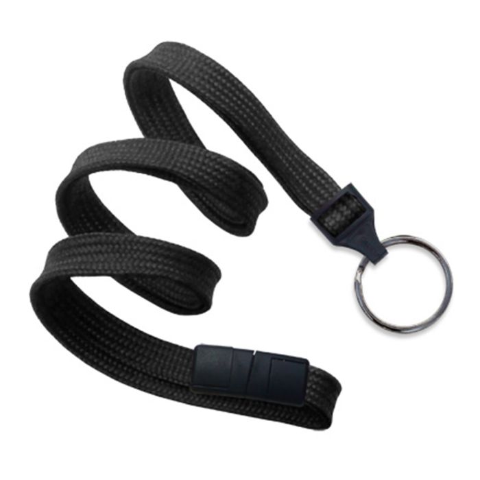 3/8'' Black Flat Braid Breakaway Lanyard with Black-Oxide Split Ring  
