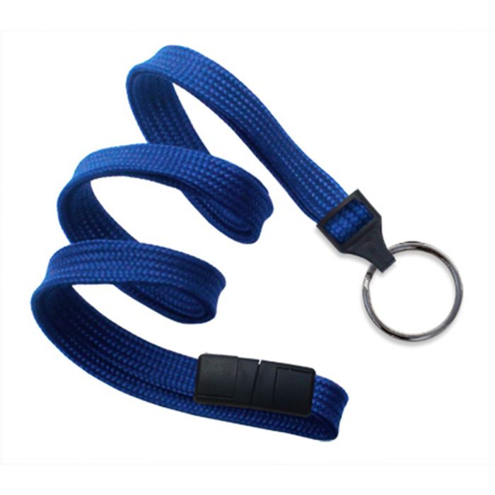 3/8'' Royal Blue Flat Braid Breakaway Lanyard with Black-Oxide Split Ring  